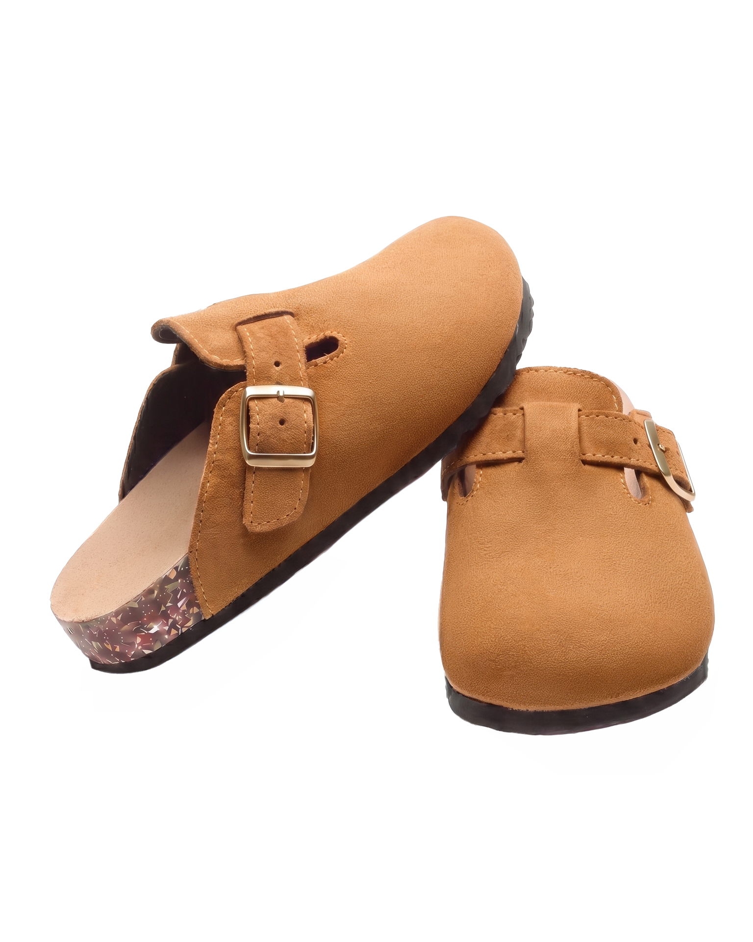 Mule Confort Suede coloris camel femme, vue de paire