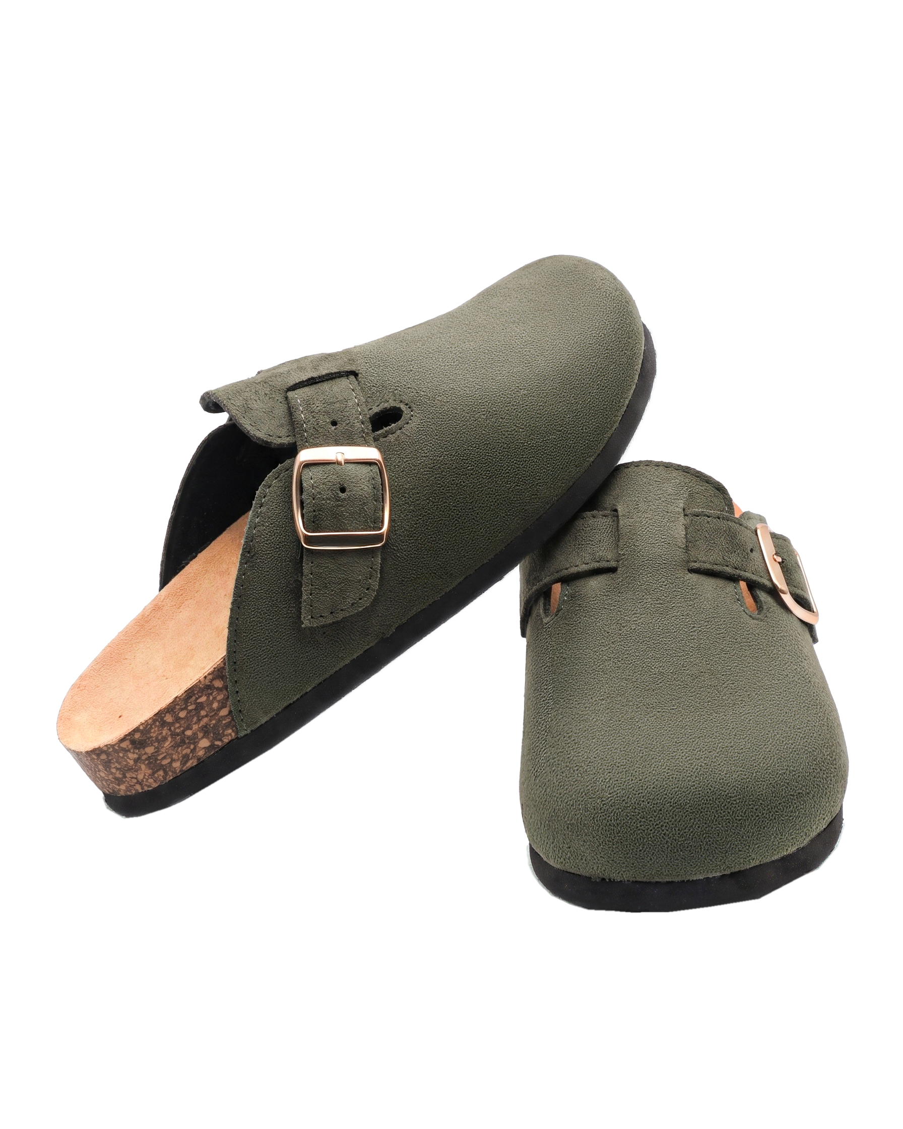 Mule Confort Suede coloris kaki femme, vue de paire
