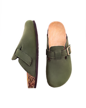 Mule Confort Suede coloris kaki femme, vue de profil