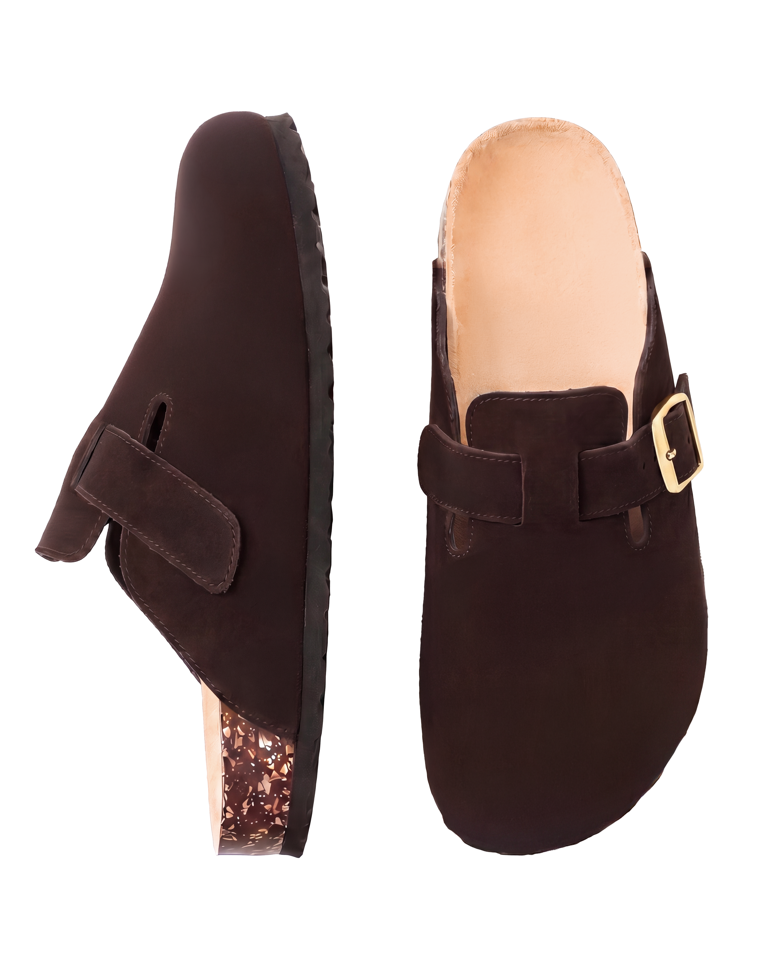 Mule Confort Suede coloris marron femme, vue de profil