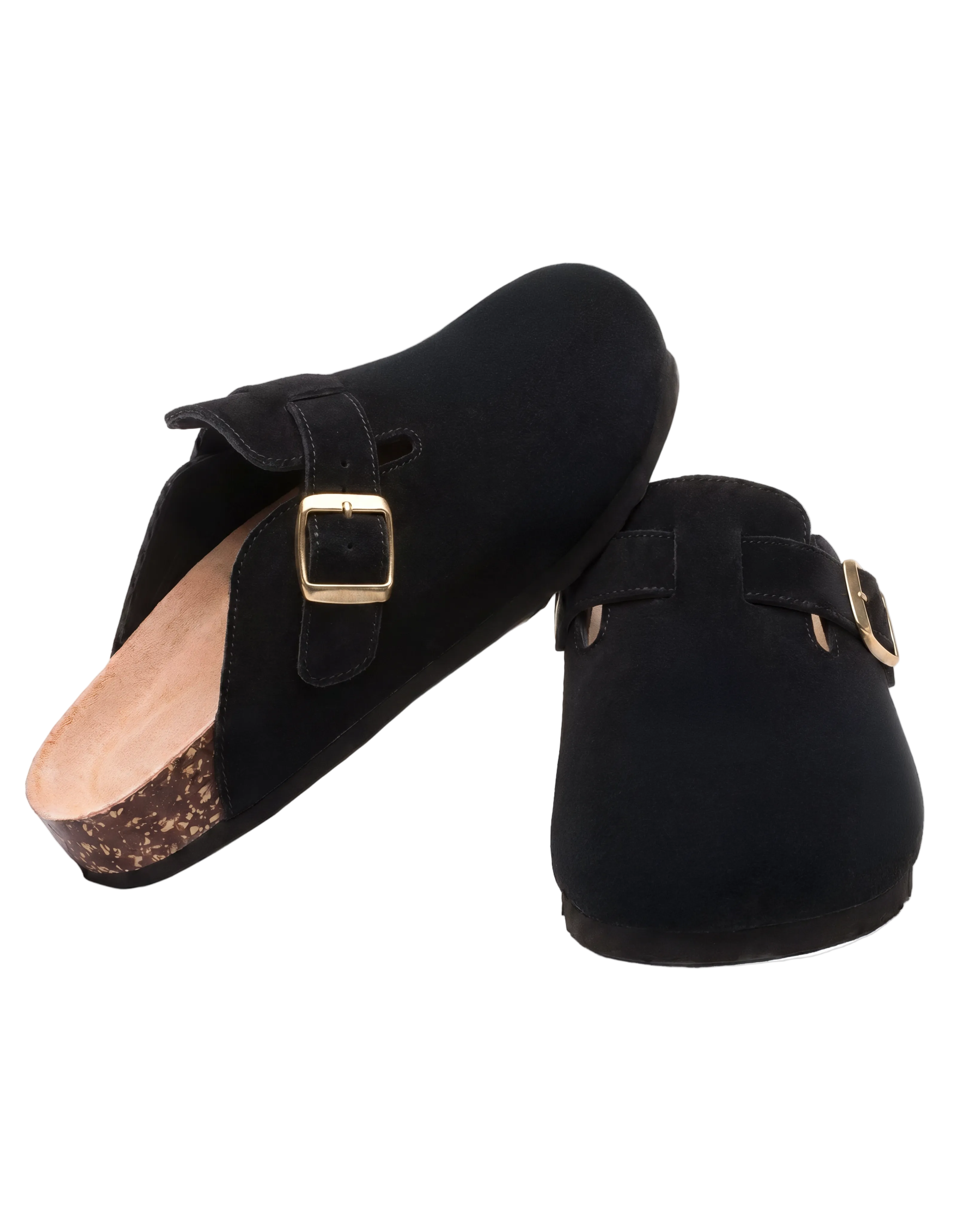 Mule Confort Suede coloris noir femme, vue de paire