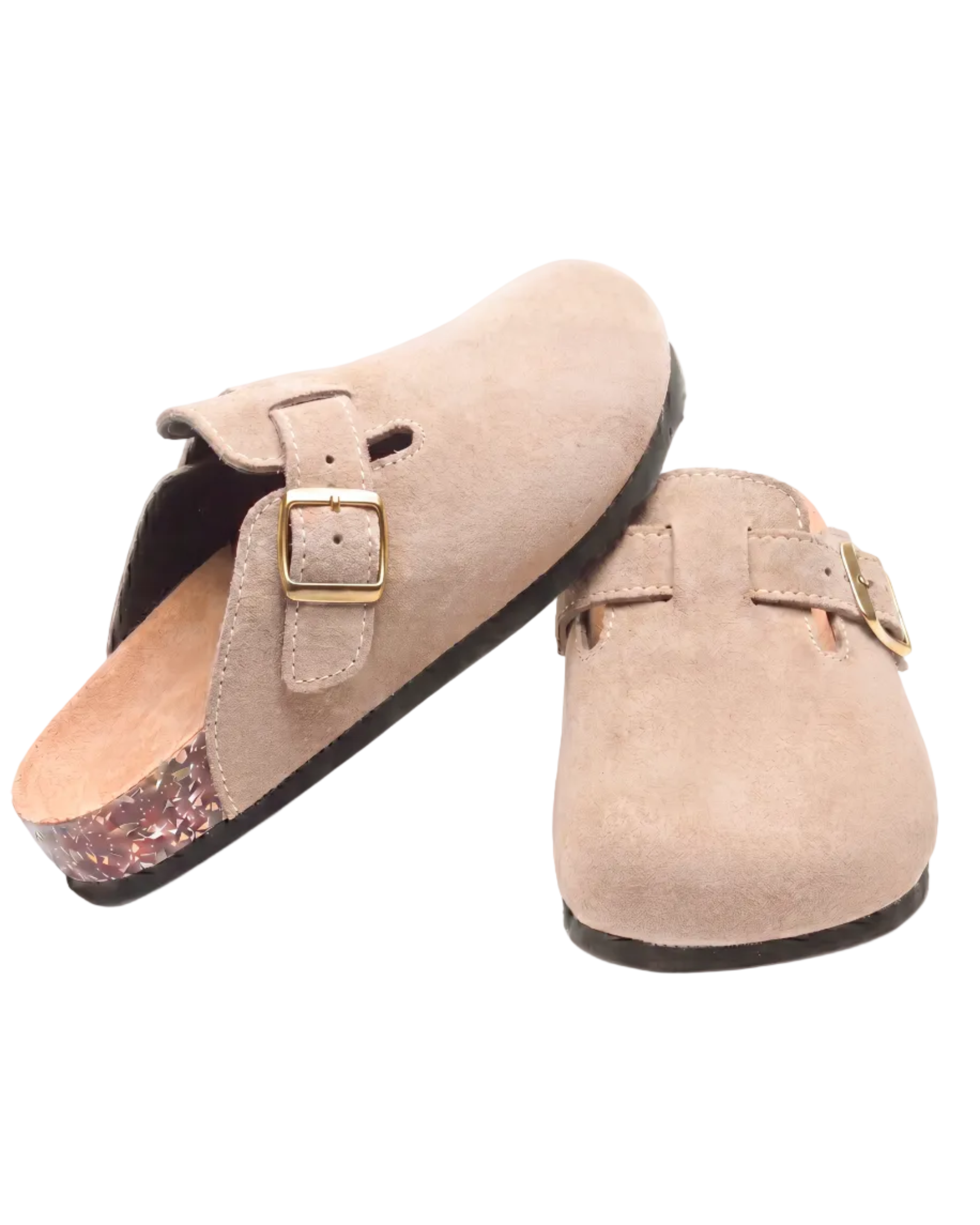 Mule Confort Suede coloris taupe femme, vue de paire