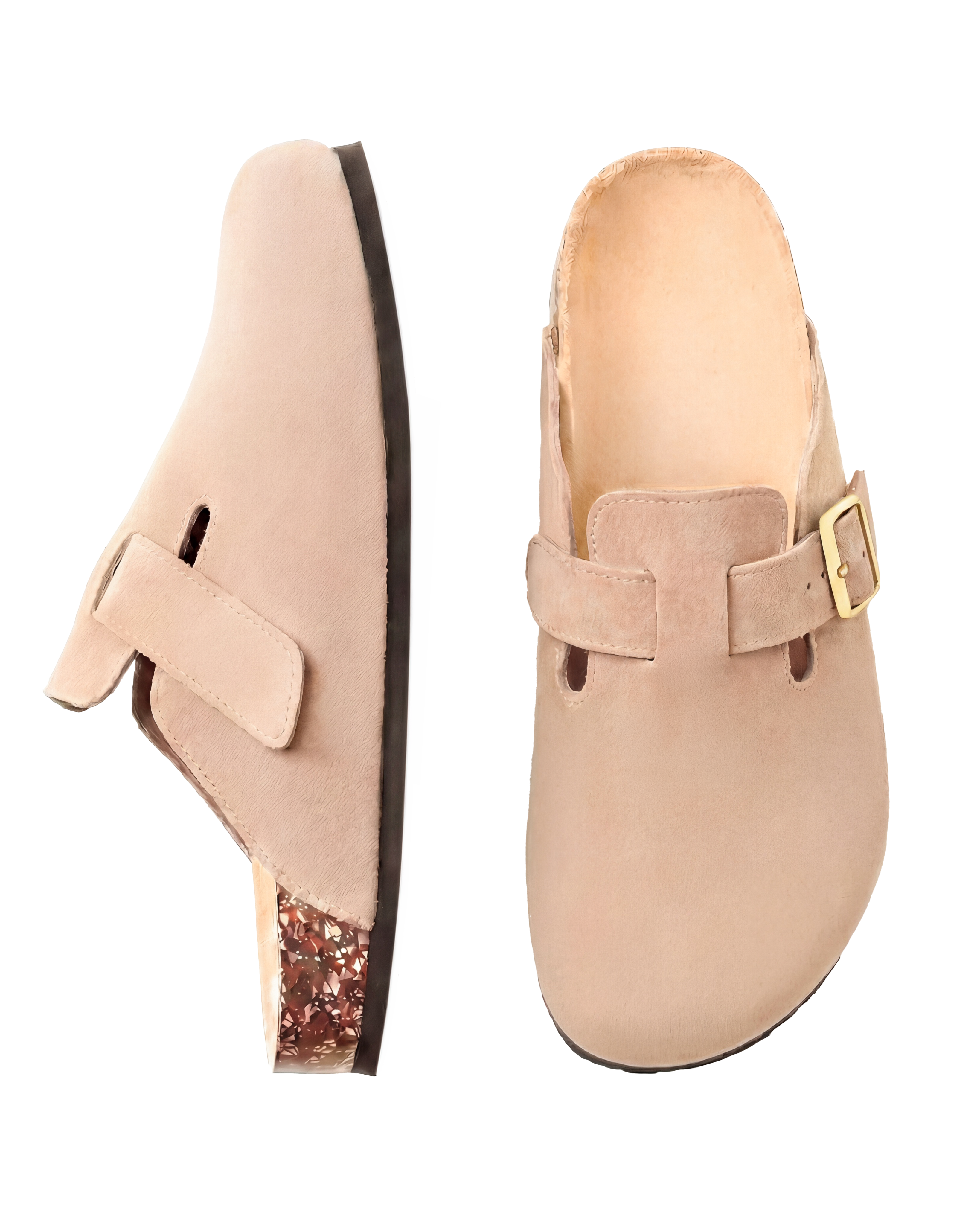 Mule Confort Suede coloris taupe femme, vue de profil