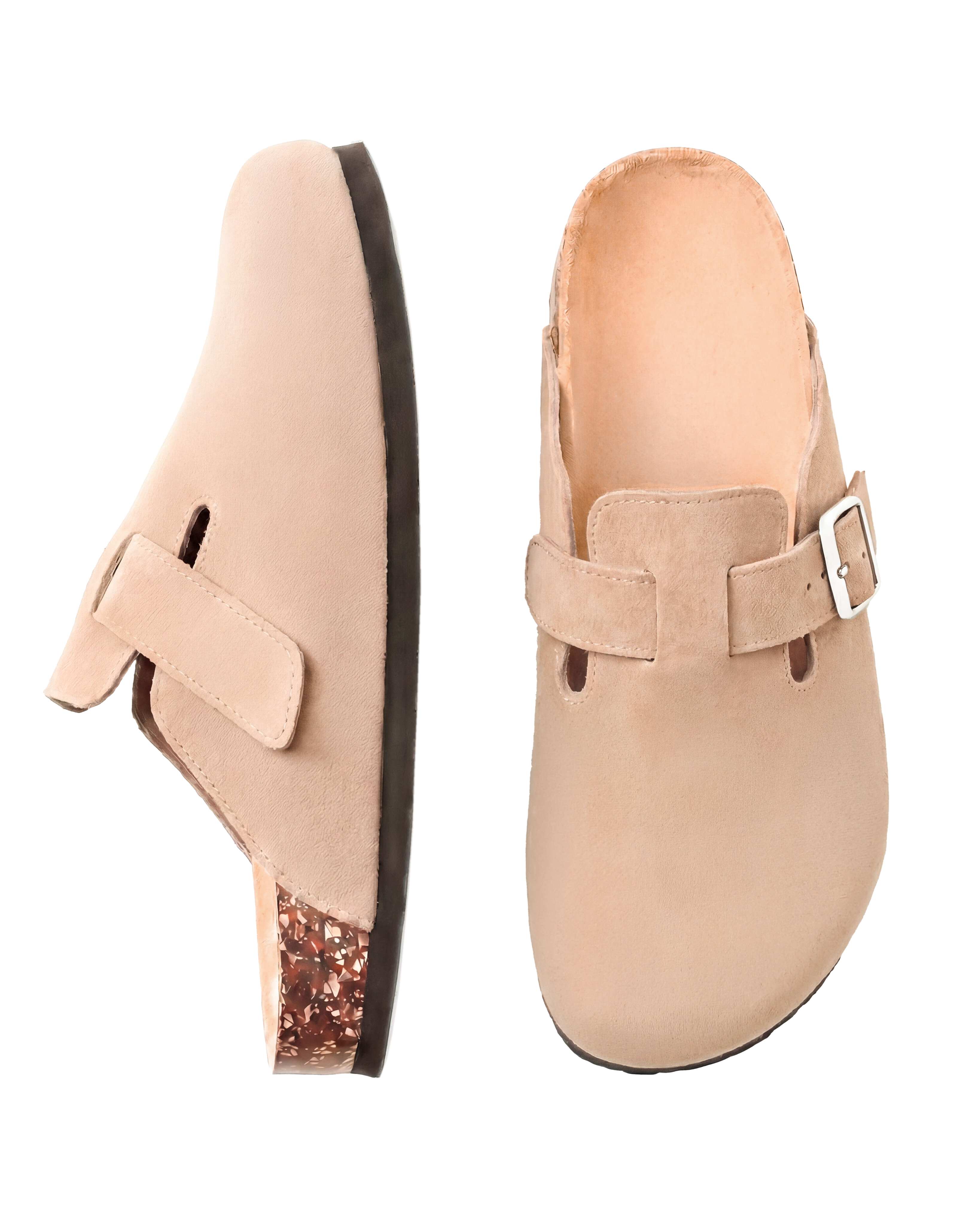 Mule Confort Suede coloris taupe homme, vue de profil