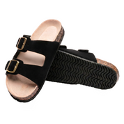 Sandales Confort Suede coloris noir femme, vue de paire