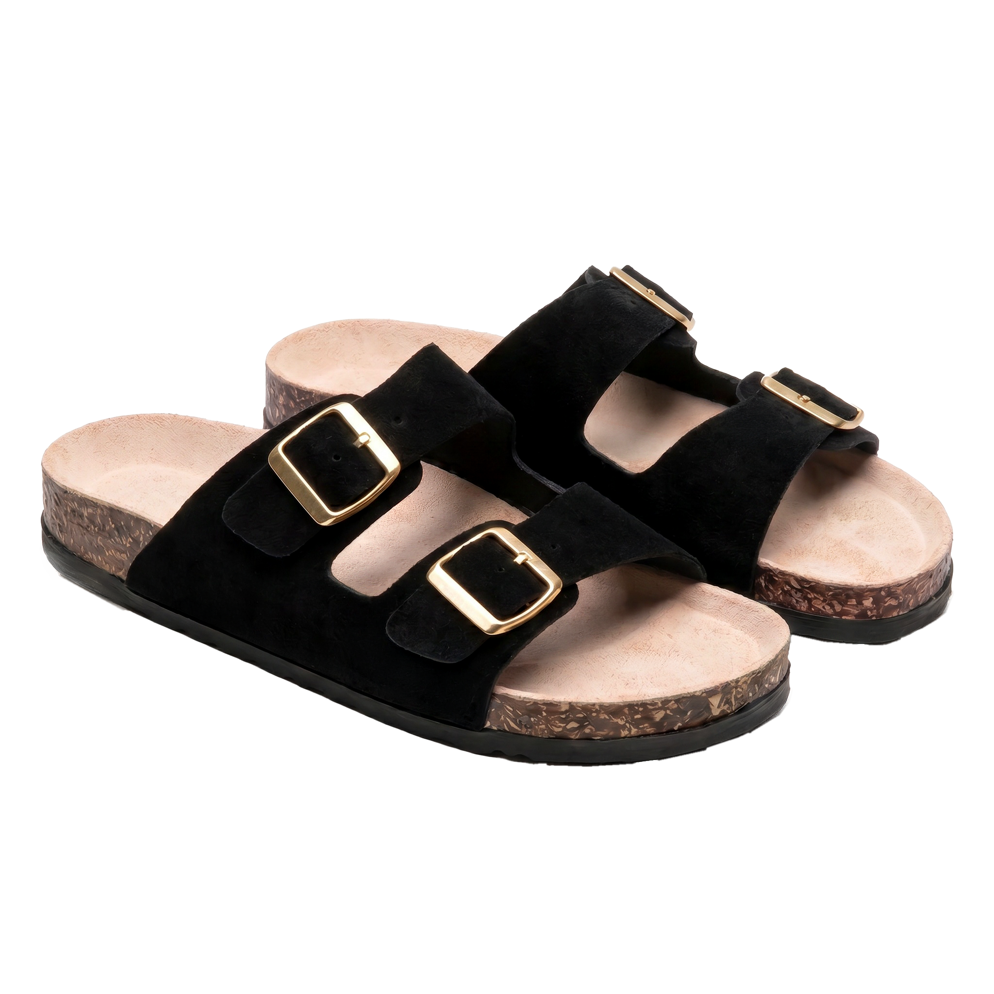 Sandales Confort Suede coloris noir femme, vue de profil