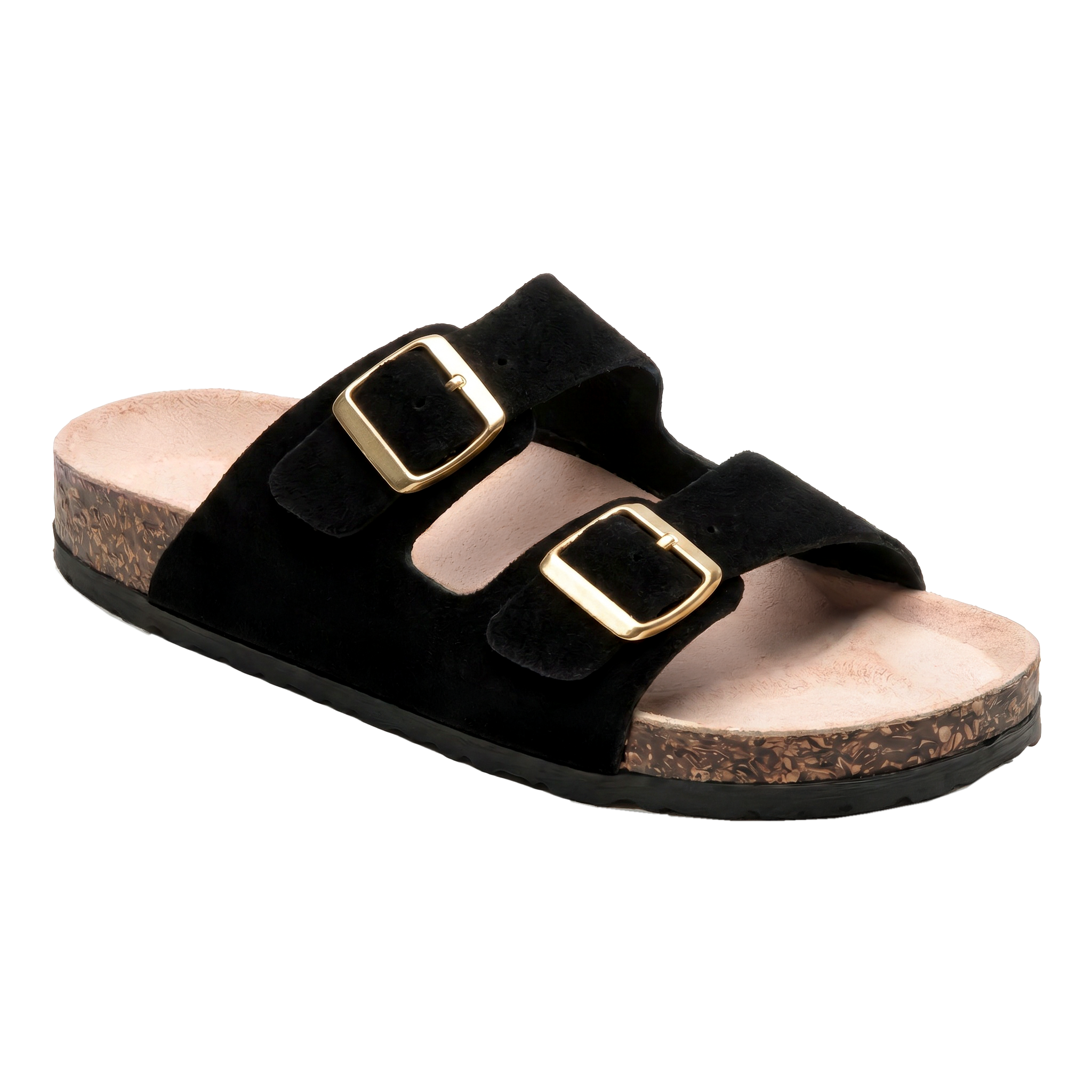 Sandales Confort Suede coloris noir femme, vue trois-quarts
