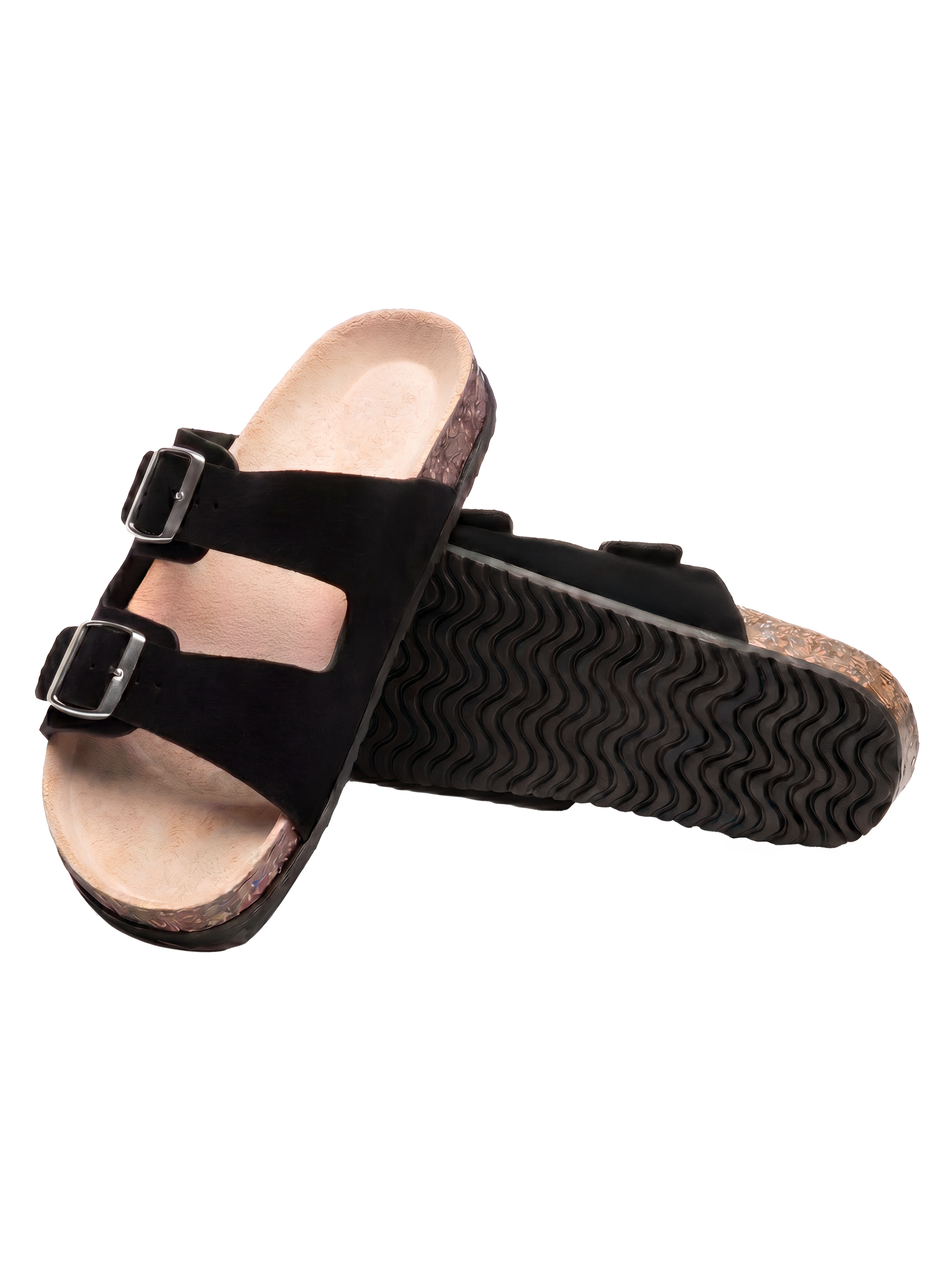 Sandales Confort Suede coloris noir homme, vue de paire