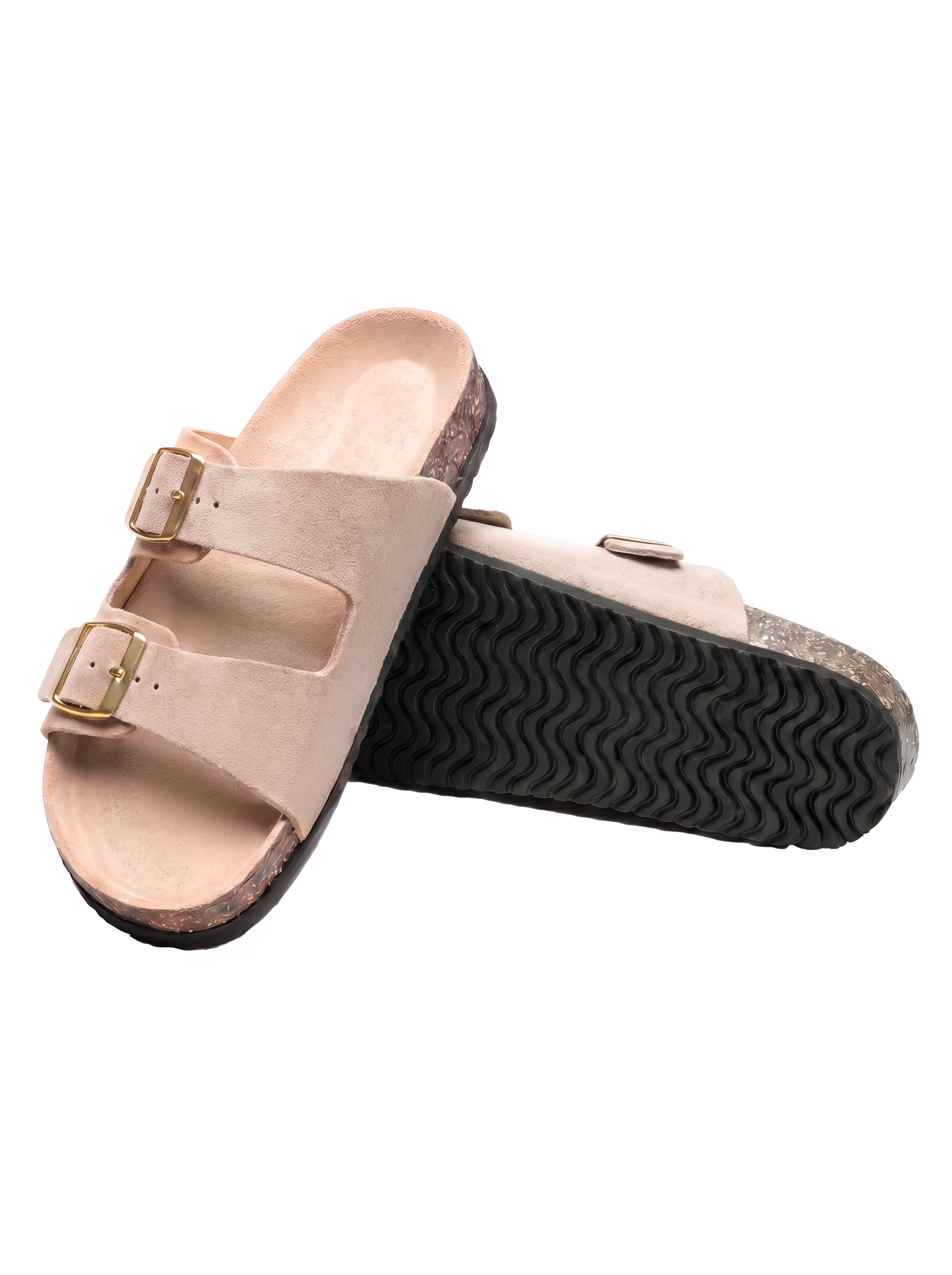 Sandales Confort Suede coloris taupe femme, vue de paire