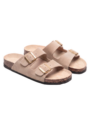 Sandales Confort Suede coloris taupe femme, vue de profil